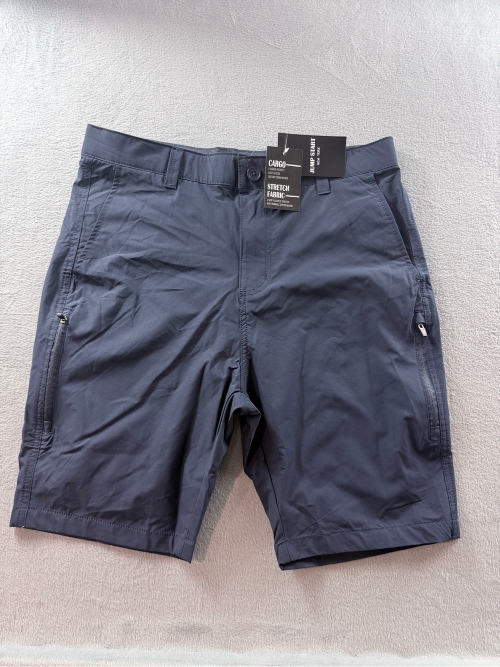 Jump Start - Men's Navy Stretch Cargo Shorts with Zipper Pockets